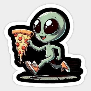 Funny Alien with Pizza, Loves to Eat Pizza Sticker